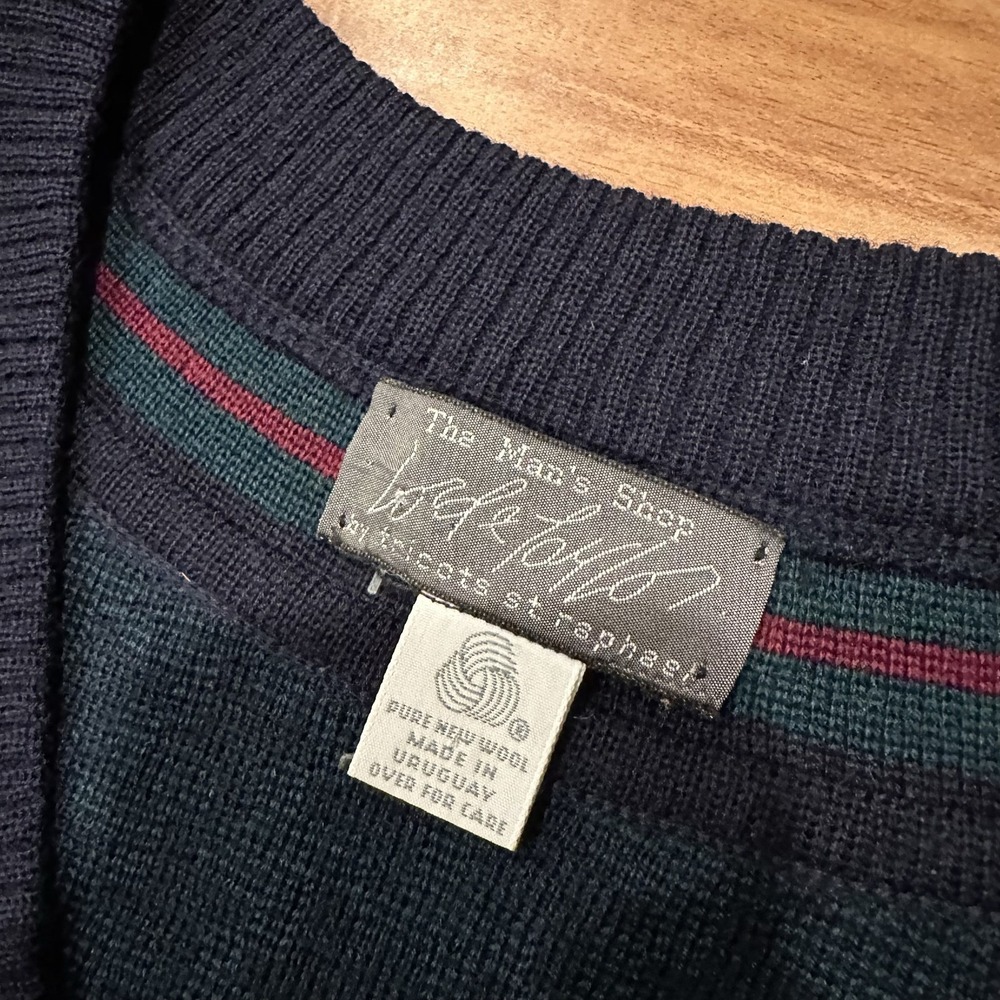Vintage The Man's Shop Sweater Mens Large Green Wool Check Vest Uruguay 80s - Picture 2 of 6